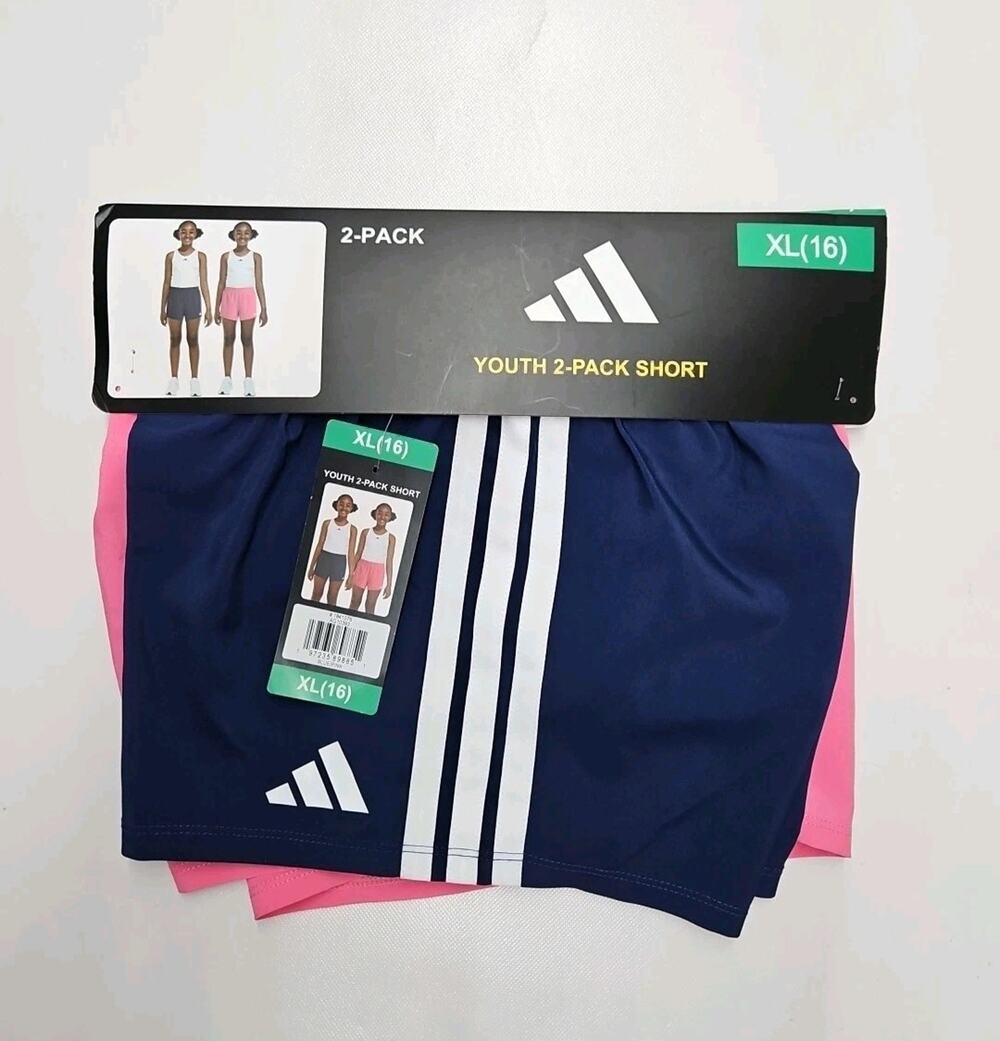 NWT Adidas Youth Girls 2-Pack Short Pink Blue XL (16)